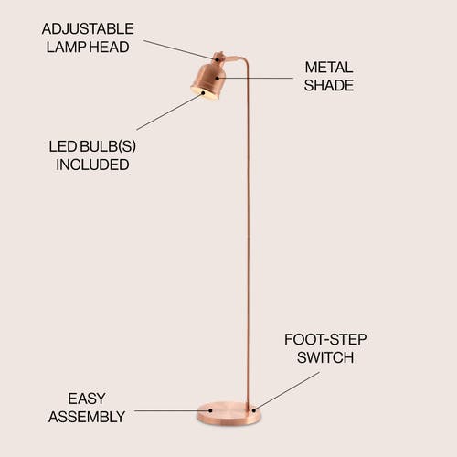 Jonathan Y Brandon 57" Metal Task Led Floor Lamp, Copper In Copper