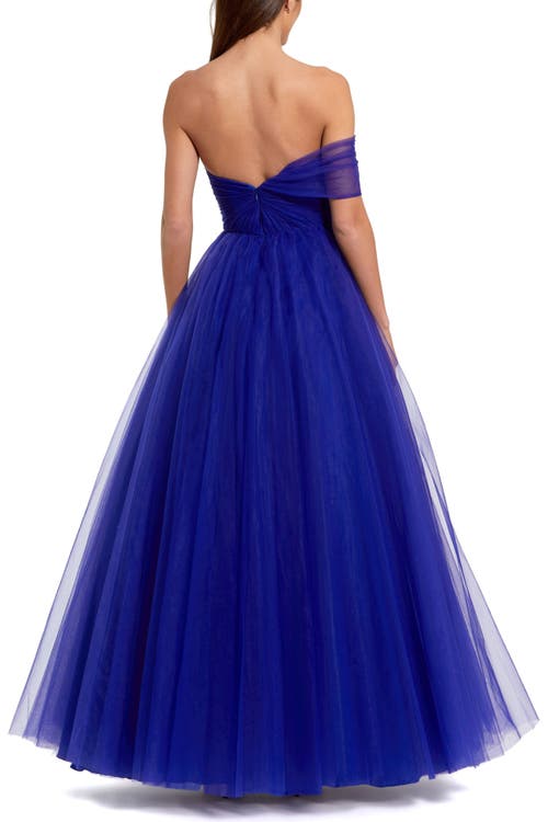 Mac Duggal One Side Off The Shoulder Bustier Ball Gown In Cobalt