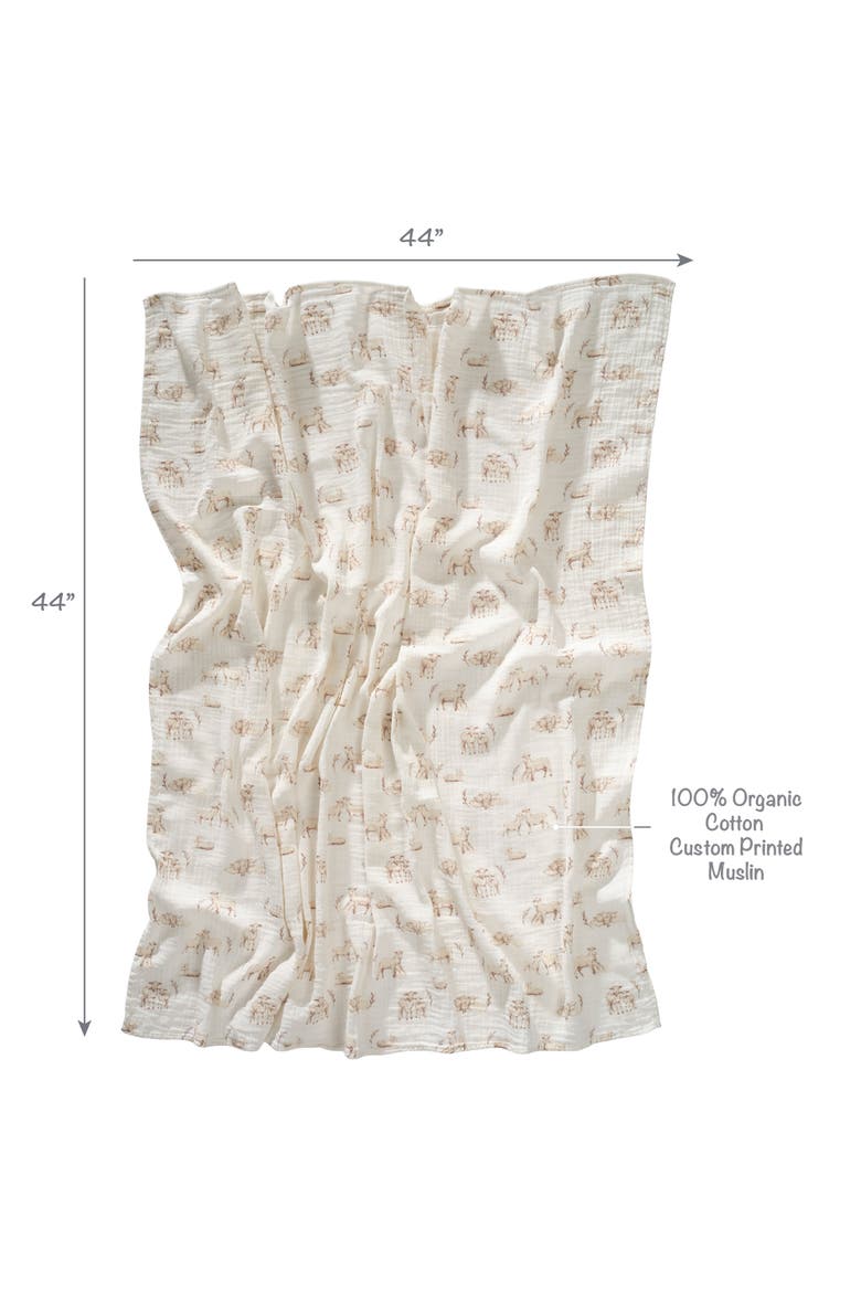 Signature 2-Pack Organic Muslin Lamb/Floral Swaddle Blankets, Alternate, color, White