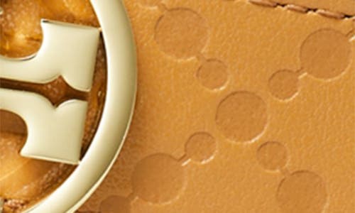 Shop Tory Burch Miller Debossed T Monogram Leather Belt In Tan/gold