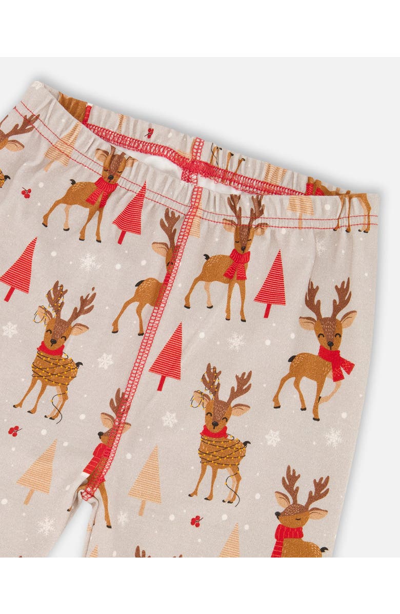 Deux par Deux Two-Piece Organic Cotton Pajama Set Reindeer, Alternate, color, Beige