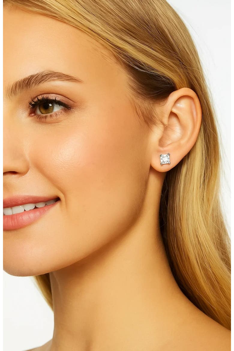 Half Carat Princess Cut Cubic Zirconia Stud Earrings, Alternate, color, Silver