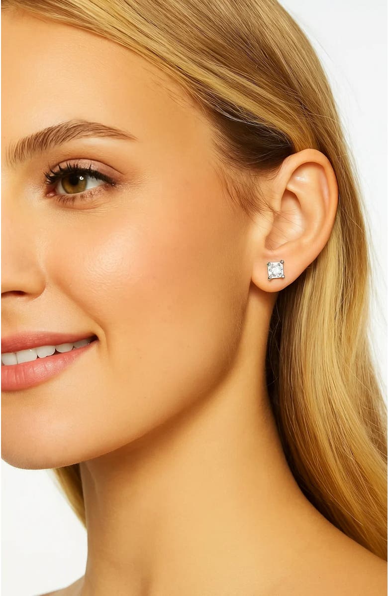DLORIA Half Carat Princess Cut Cubic Zirconia Stud Earrings, Alternate, color, Silver