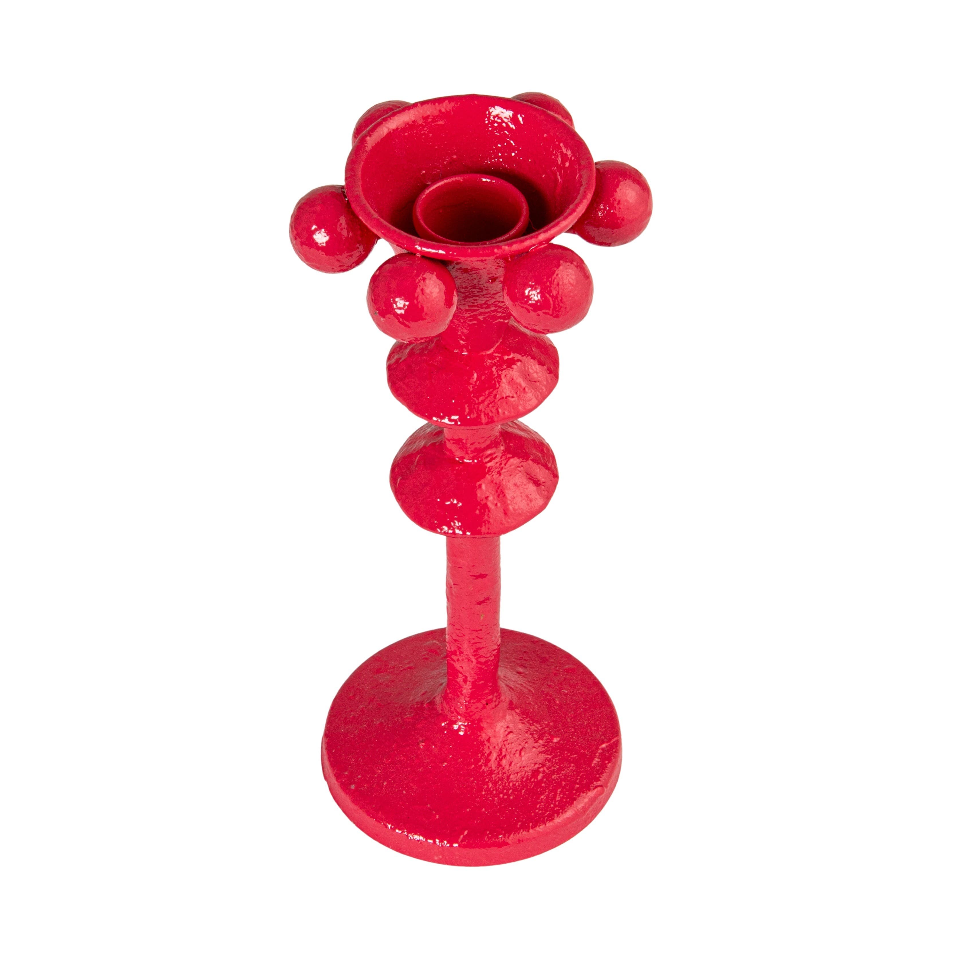 Storied Home Cast Metal Taper Holder With Orbs, Fuchsia In Red