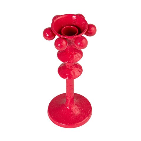 Cast Metal Taper Holder with Orbs, Fuchsia