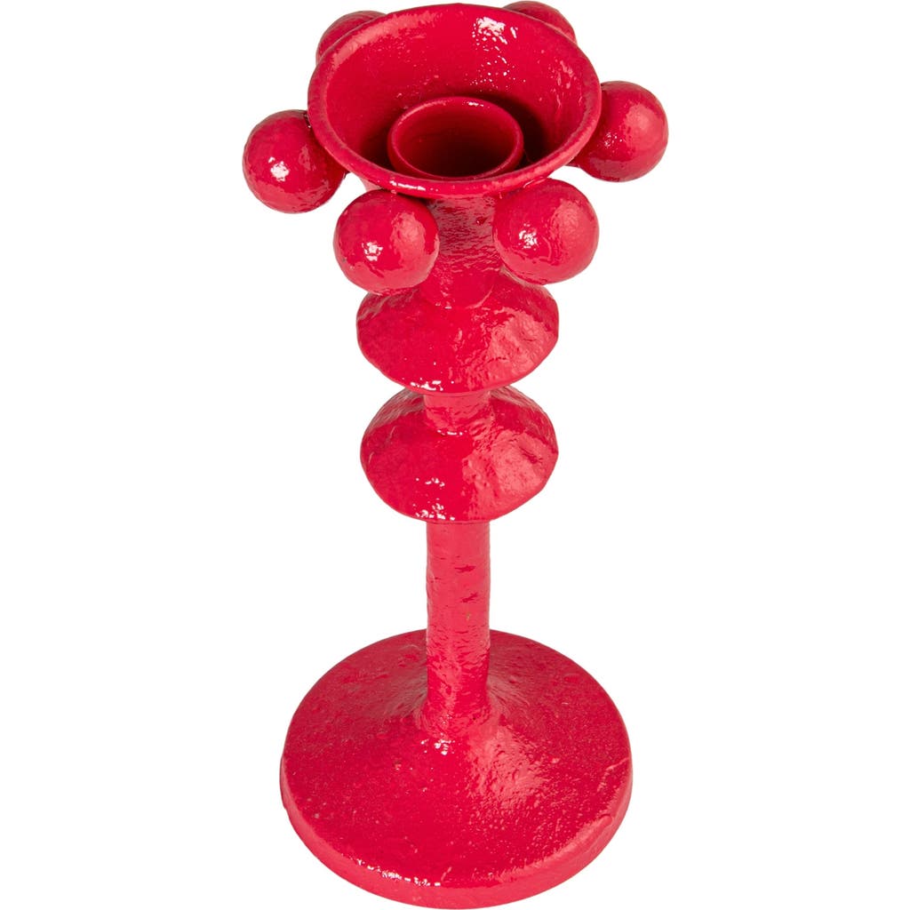 Storied Home Cast Metal Taper Holder With Orbs, Fuchsia In Red