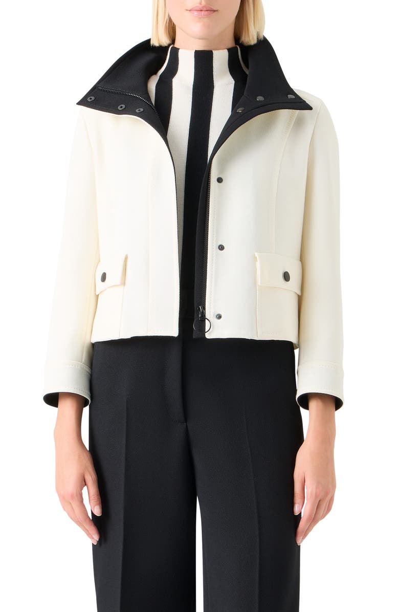 Akris punto Crop Virgin Wool Jacket, Main, color, Cream-Black