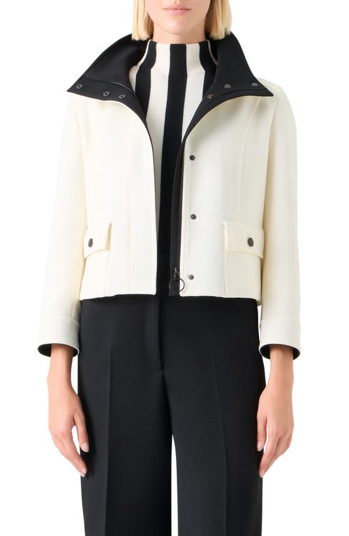 Akris punto Crop Virgin Wool Jacket in Cream-Black at Nordstrom, Size 14