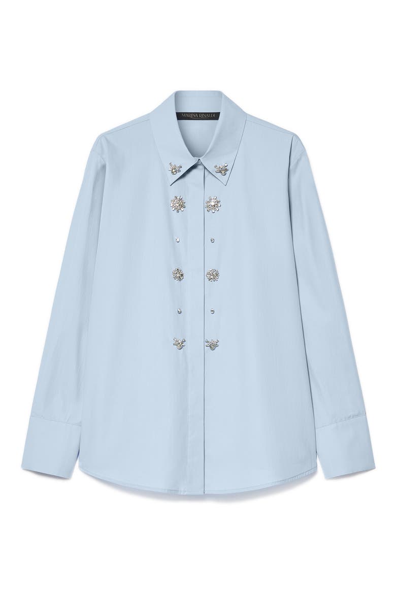 Embellished Cotton Button-Up Shirt, Alternate, color, SKY BLUE