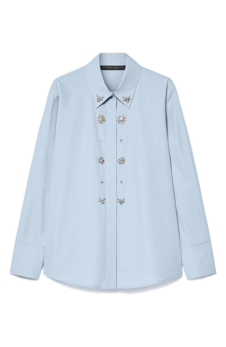 Marina Rinaldi Embellished Cotton Button-Up Shirt, Alternate, color, Sky Blue