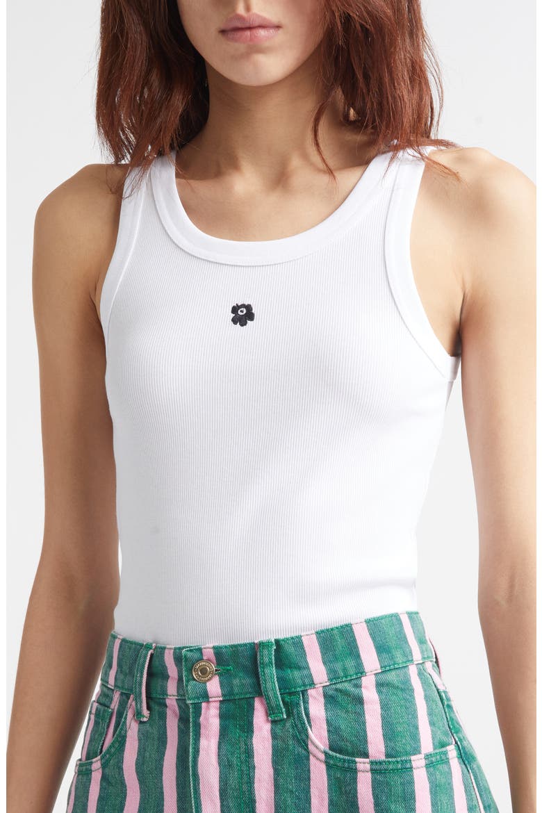 Kedol Unikko Stretch Cotton Rib Tank, Alternate, color, BLACK WHITE