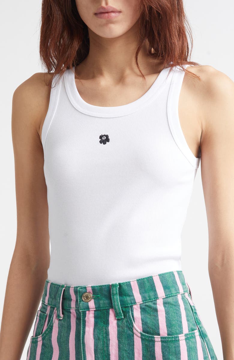Marimekko Kedol Unikko Stretch Cotton Rib Tank, Alternate, color, Black White