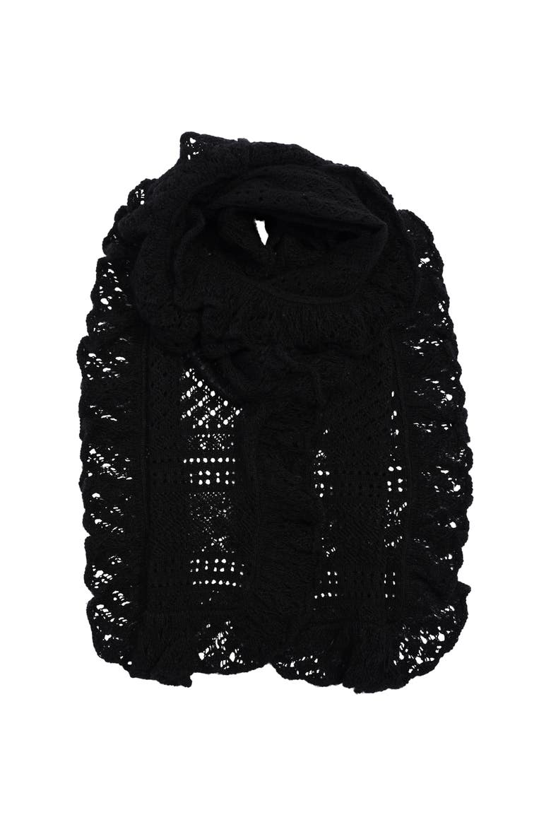 Pointelle Ruffle Scarf, Main, color, Black