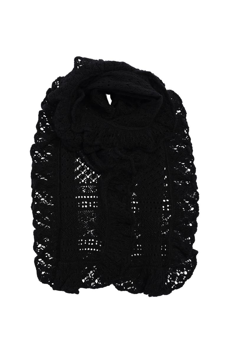 ZZDNU Lauren Ralplh Lauren Pointelle Ruffle Scarf, Main, color, Black
