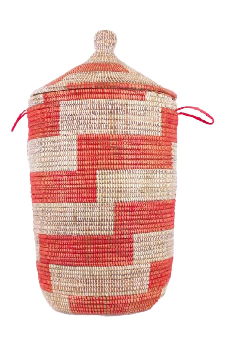 Mbare Dou Lid Storage Basket Stripe Red, Main, color, Red Stripe