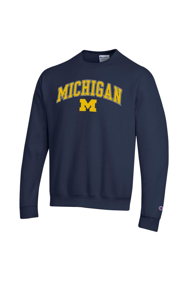 Men's Champion  Navy Michigan Wolverines Arch Over Logo Pullover Sweatshirt, Alternate, color, Navy