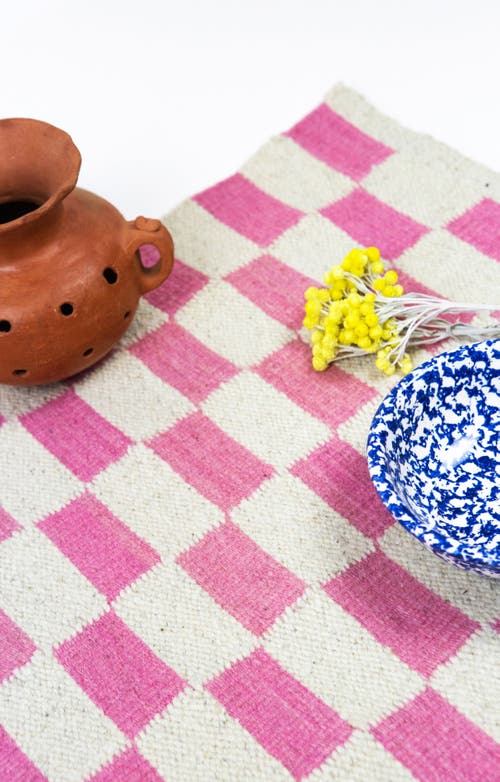 ARCHIVE NEW YORK ARCHIVE NEW YORK ZAPOTEC CHECKERED PINK HANDWOVEN FLATWEAVE WOOL RUG