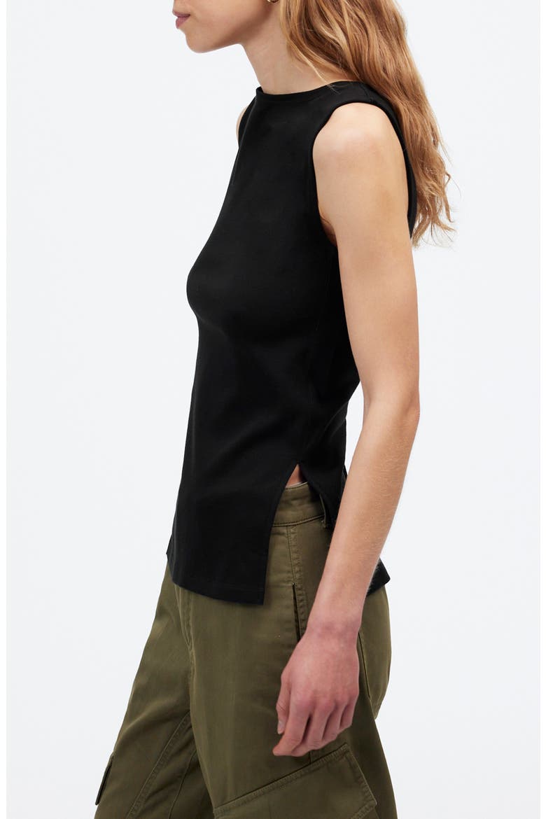Sleeveless Boat Neck Side Slit T-Shirt, Alternate, color, JET BLACK