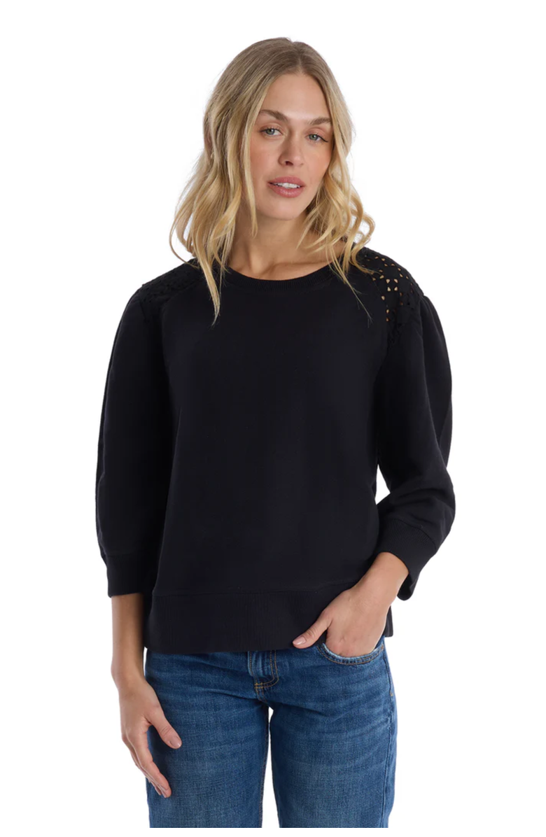 Wilt 3/4 Sleeve with Eyelet Mix Top, Alternate, color, Black