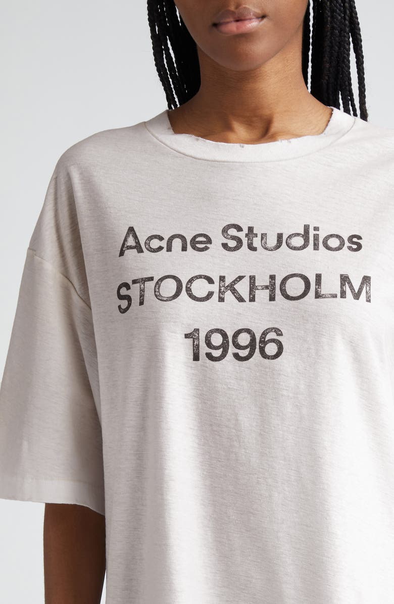 Acne Studios Exford 1996 Mélange Distressed Logo Cotton & Hemp Graphic T-Shirt, Alternate, color,