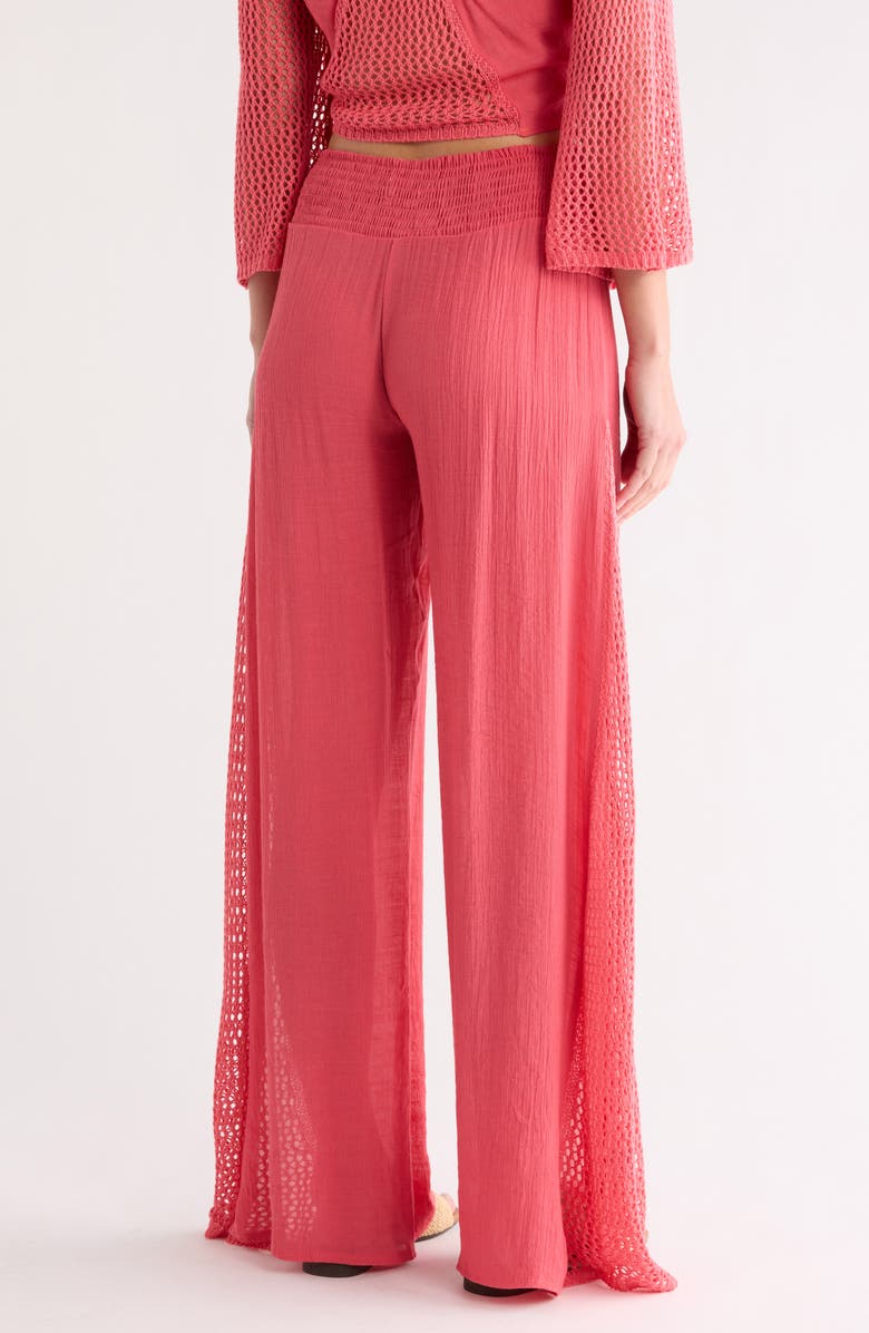 Elan Crochet Trim Wide Leg Cover-Up Pants, Alternate, color, Coral