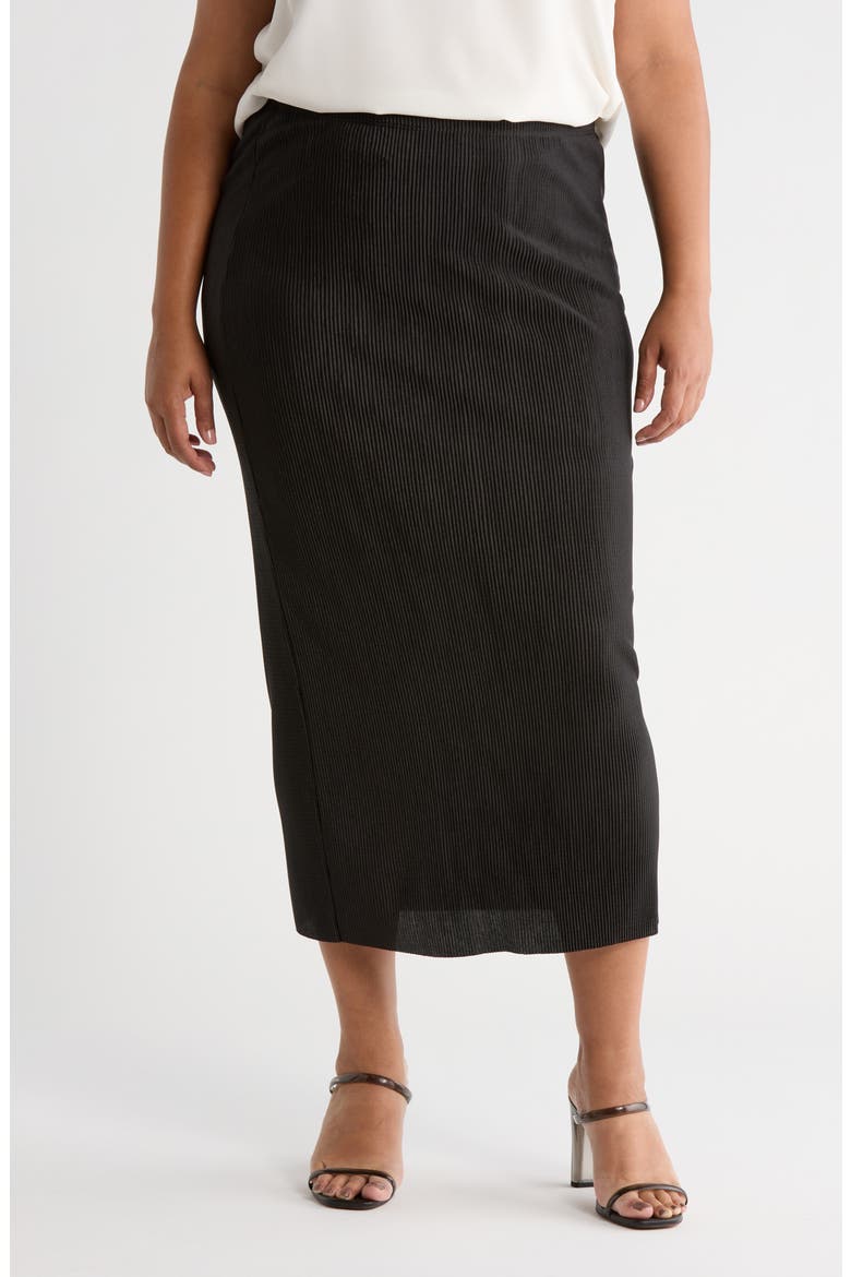 Plissé Midi Skirt, Main, color, BLACK