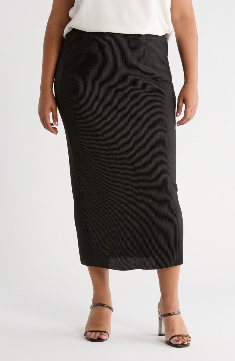 TASH AND SOPHIE Plissé Midi Skirt, Main, color, Black