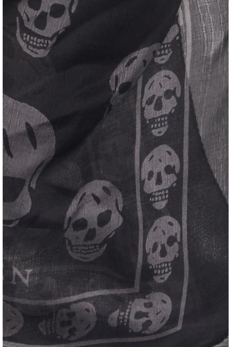 Skull Print Silk Scarf, Alternate, color, BLACK/ DARK GREY