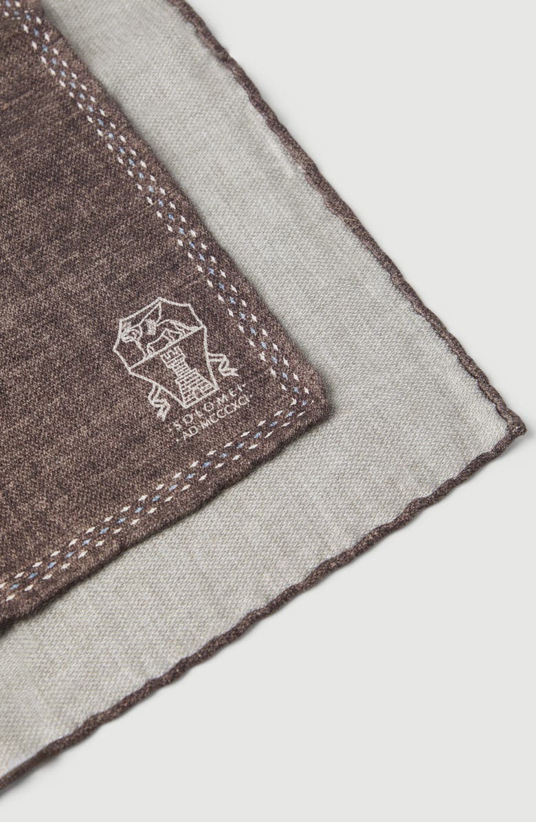 Brunello Cucinelli Silk pocket square, Alternate, color, Brown