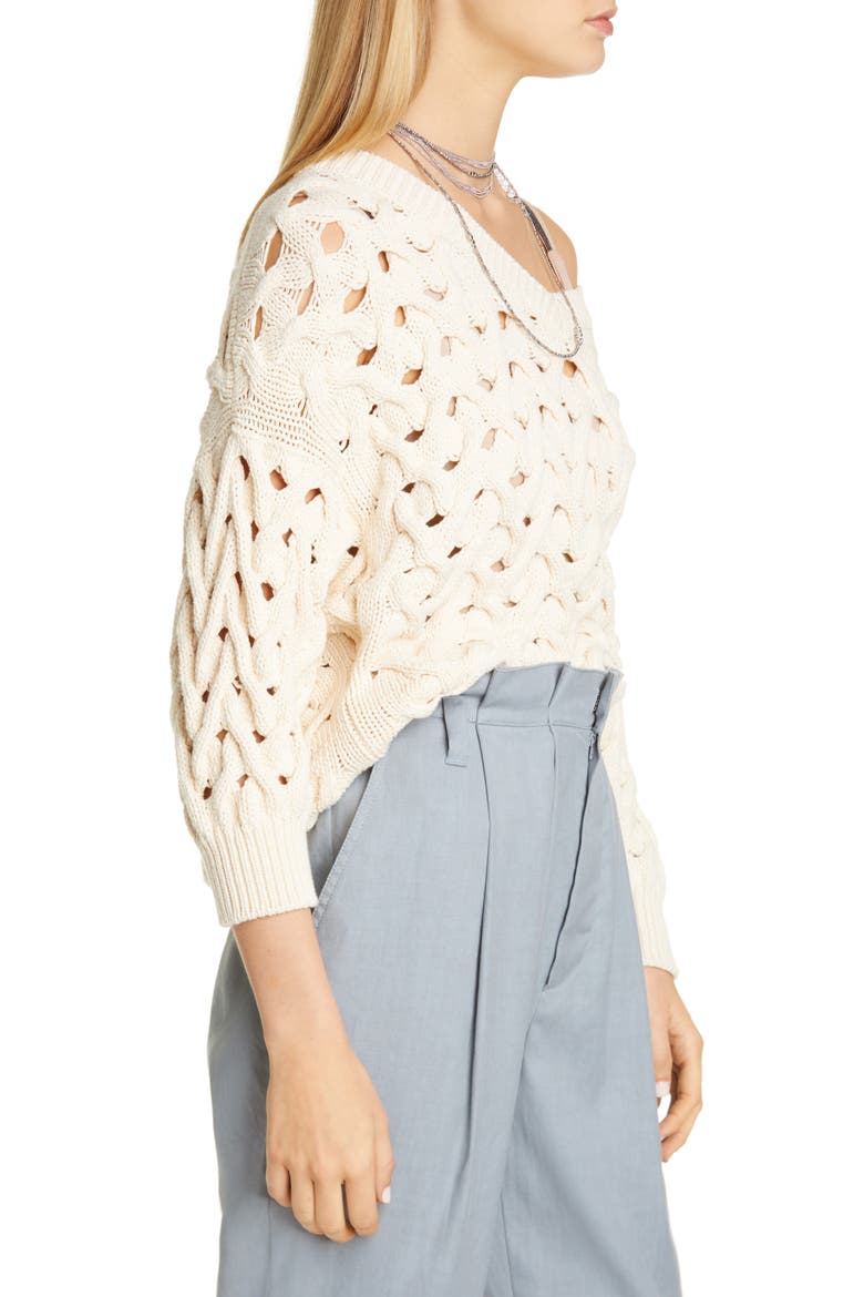 Cable Cotton & Nylon Sweater, Alternate, color, LATTE