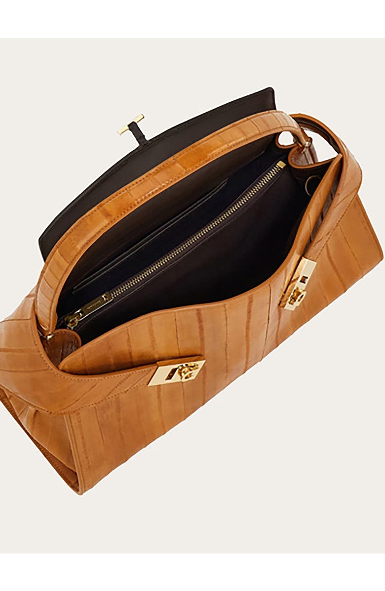 FERRAGAMO Small Hug Eelskin Leather Shoulder Bag, Alternate, color, Beige/ Testa Di Moro