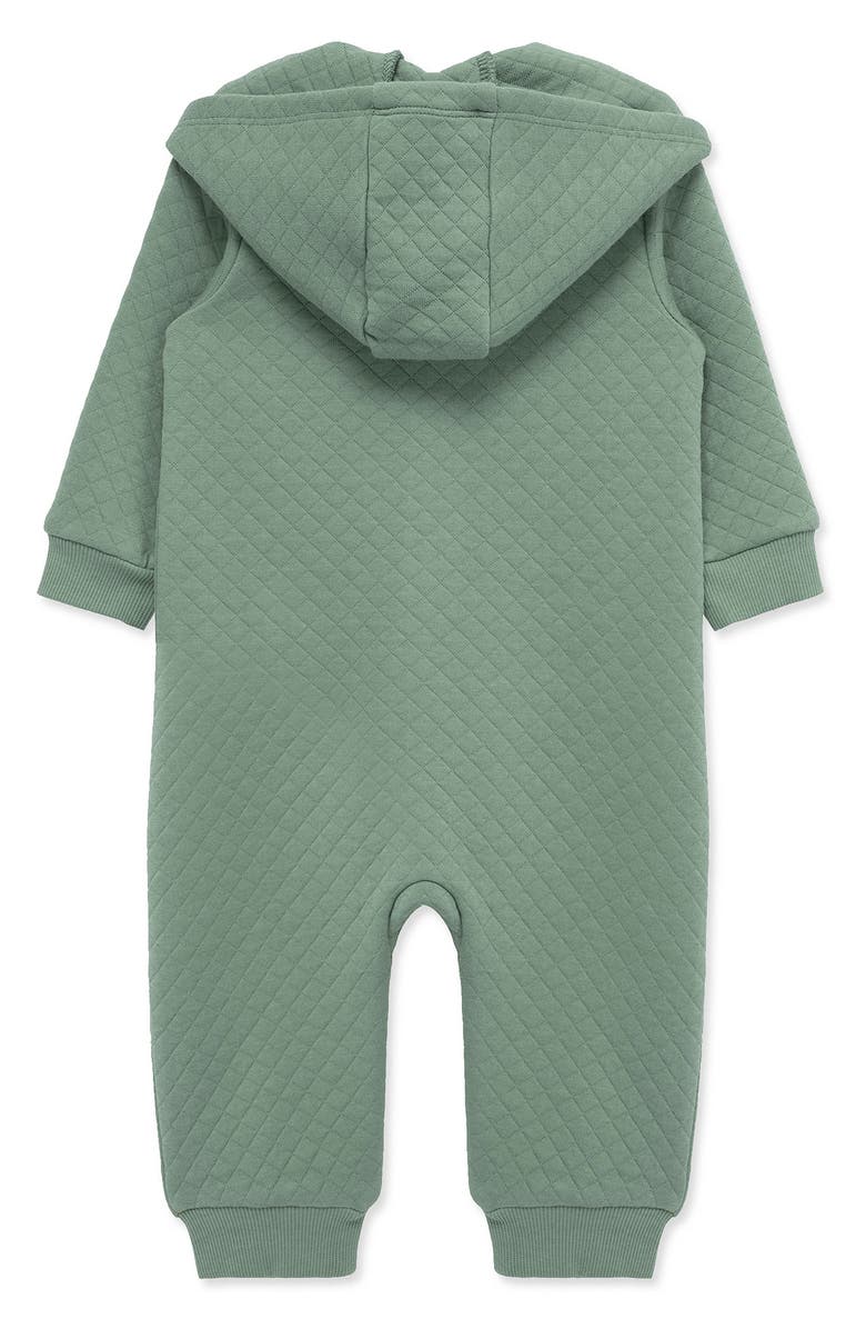 Little Me Hooded Diamond Quilted Romper, Alternate, color, Green