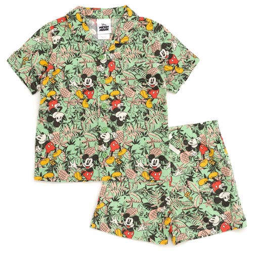 Disney Mickey Mouse Button-down T-shirt & Shorts Set In Green