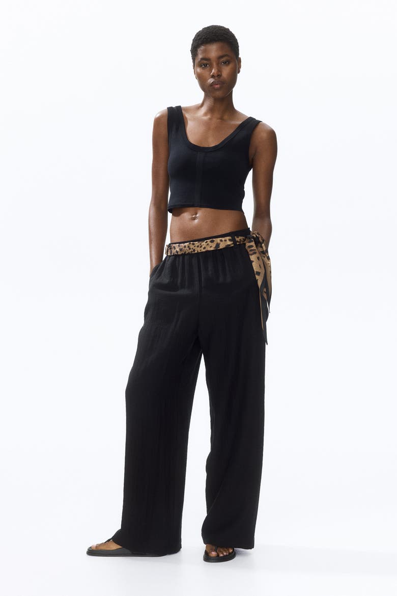 Scarf-detail Linen-blend Trousers, Alternate, color, Black