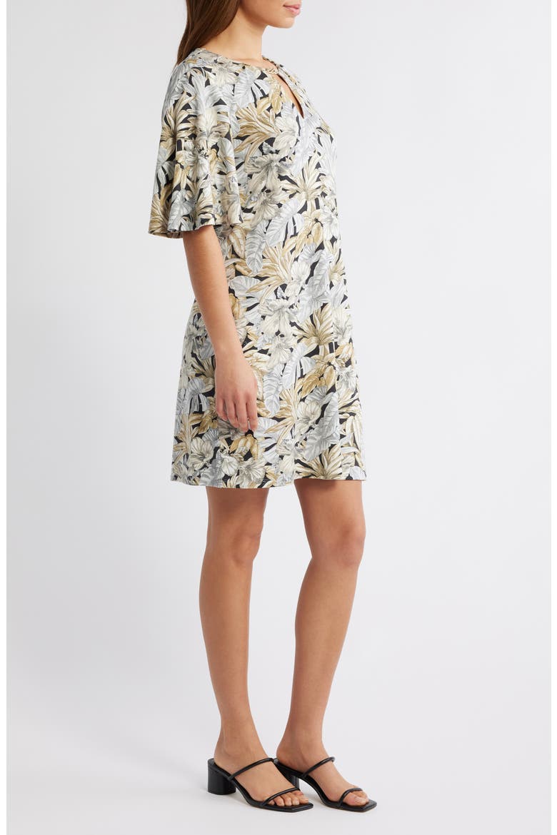 Darcy Floral Print Flutter Sleeve Dress, Alternate, color, BLACK