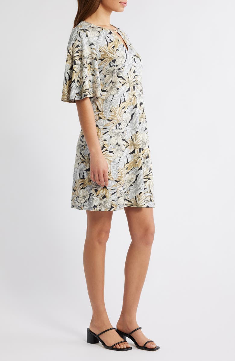 Tommy Bahama Darcy Floral Print Flutter Sleeve Dress, Alternate, color, Black