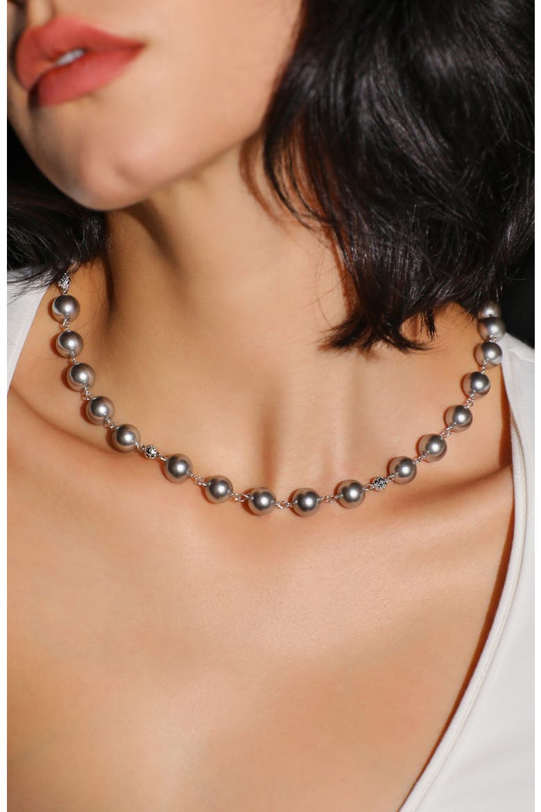 Leopard Pearl Collar Necklace, Alternate, color, Grey