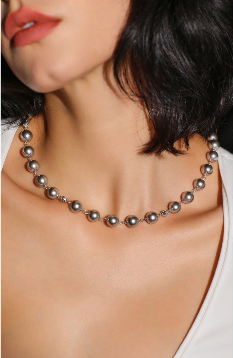RETRO CHIC Leopard Pearl Collar Necklace, Alternate, color, Grey