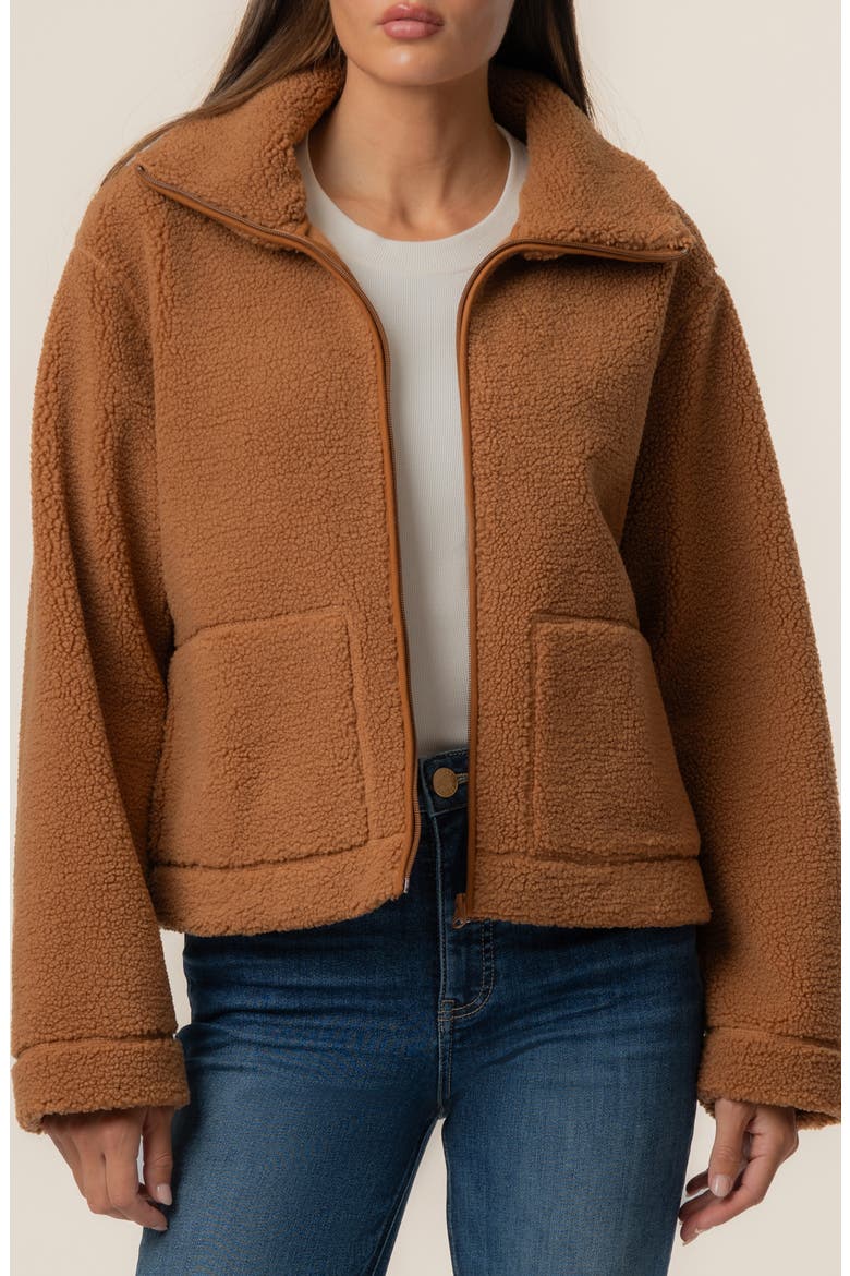 Dena Faux Shearling Zip Jacket, Main, color, CAMEL