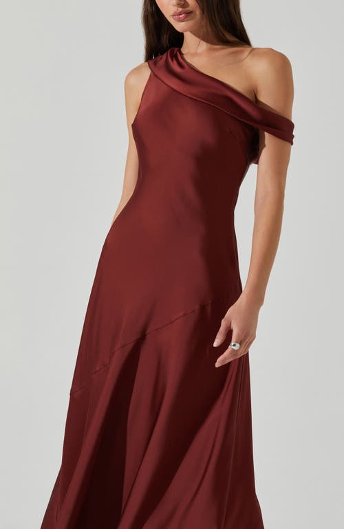 Astr The Label Orissa One-shoulder Satin Midi Dress In Brick