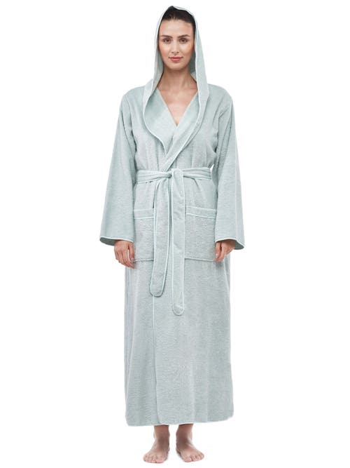 Arus Ankle Length Long Cotton Robe With Hood In Green