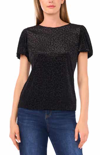 CeCe Puff Sleeve Stretch Velvet Top