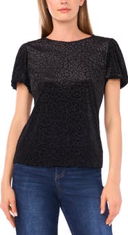 CeCe Bubble Sleeve Leopard Velvet Top