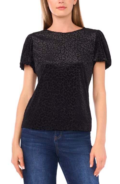 CeCe Bubble Sleeve Leopard Velvet Top in Rich Black 