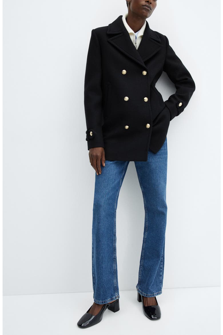 Double Breasted Coat, Alternate, color, BLACK
