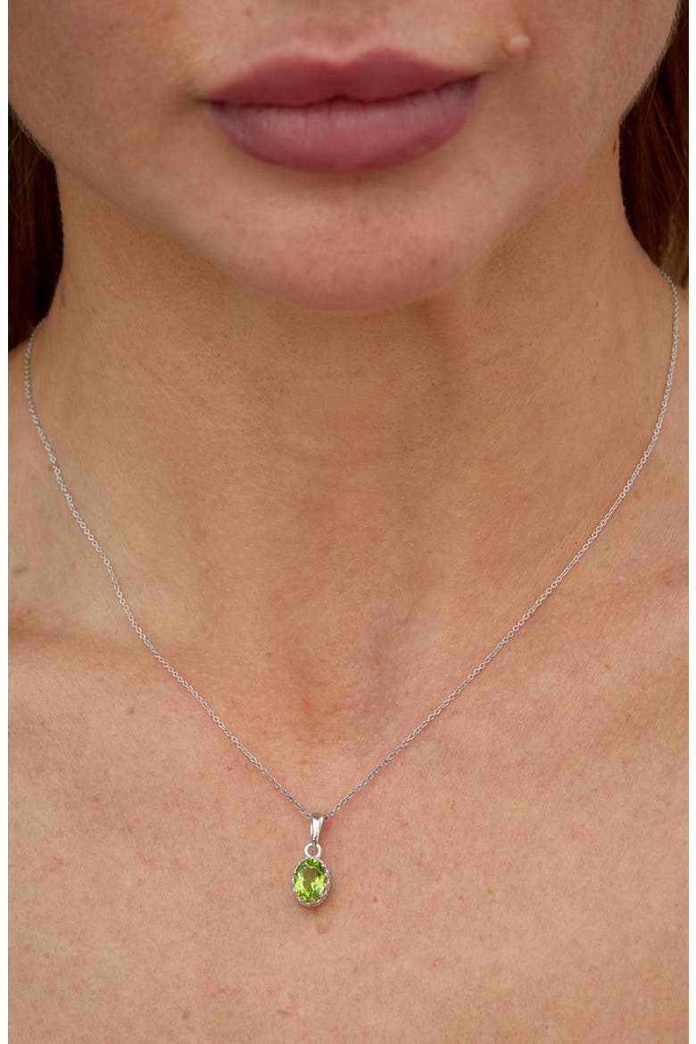 Rhodium Plated Sterling Silver Semiprecious Stone Pendant Necklace, Alternate, color, SILVER/ GREEN