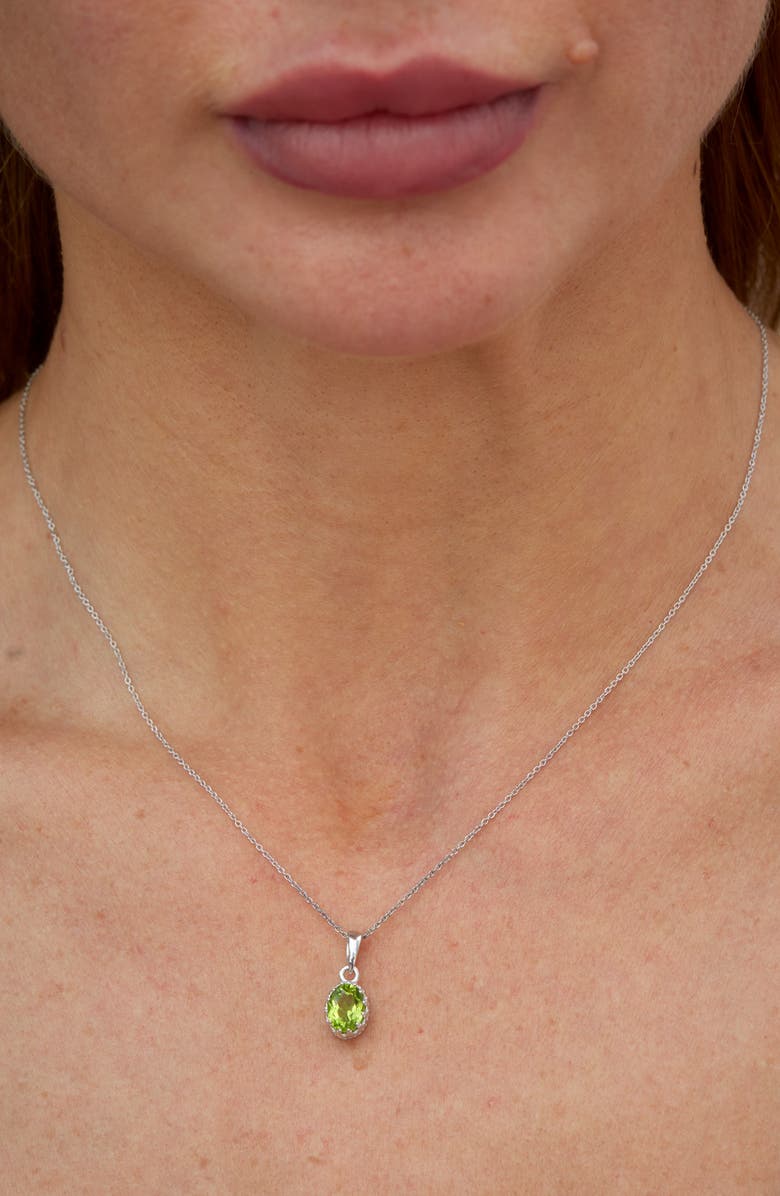 SAVVY CIE JEWELS Rhodium Plated Sterling Silver Semiprecious Stone Pendant Necklace, Alternate, color, Silver/ Green