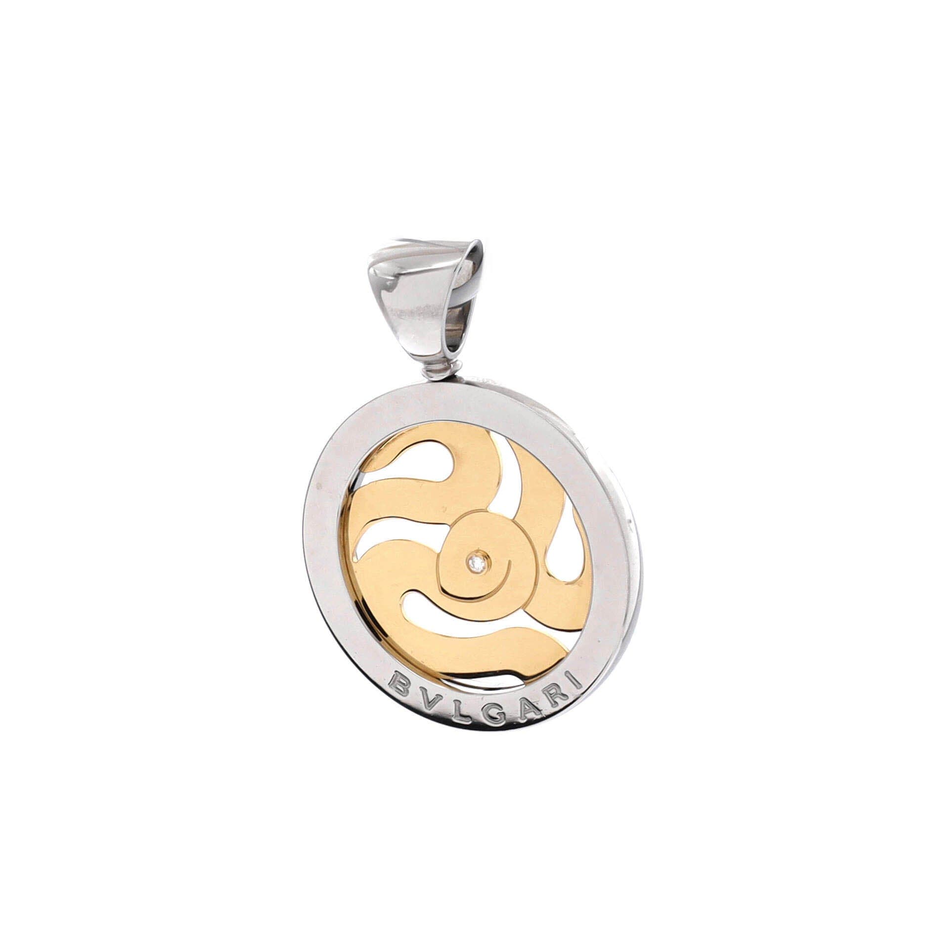 Tondo Snake Pendant Charm Pendant & Charms 18K Yellow Gold and Stainless Steel with Diamond, Alternate, color, Metallic Silver
