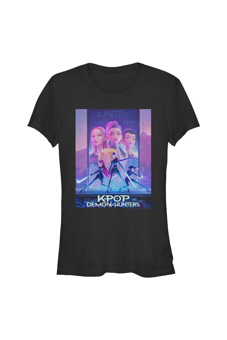 Juniors KPop Demon Hunters Trio Poster T Shirt, Main, color, Black