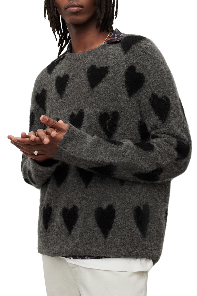 Amore Heart Crewneck Sweater, Alternate, color, CHARCOAL/ BLACK